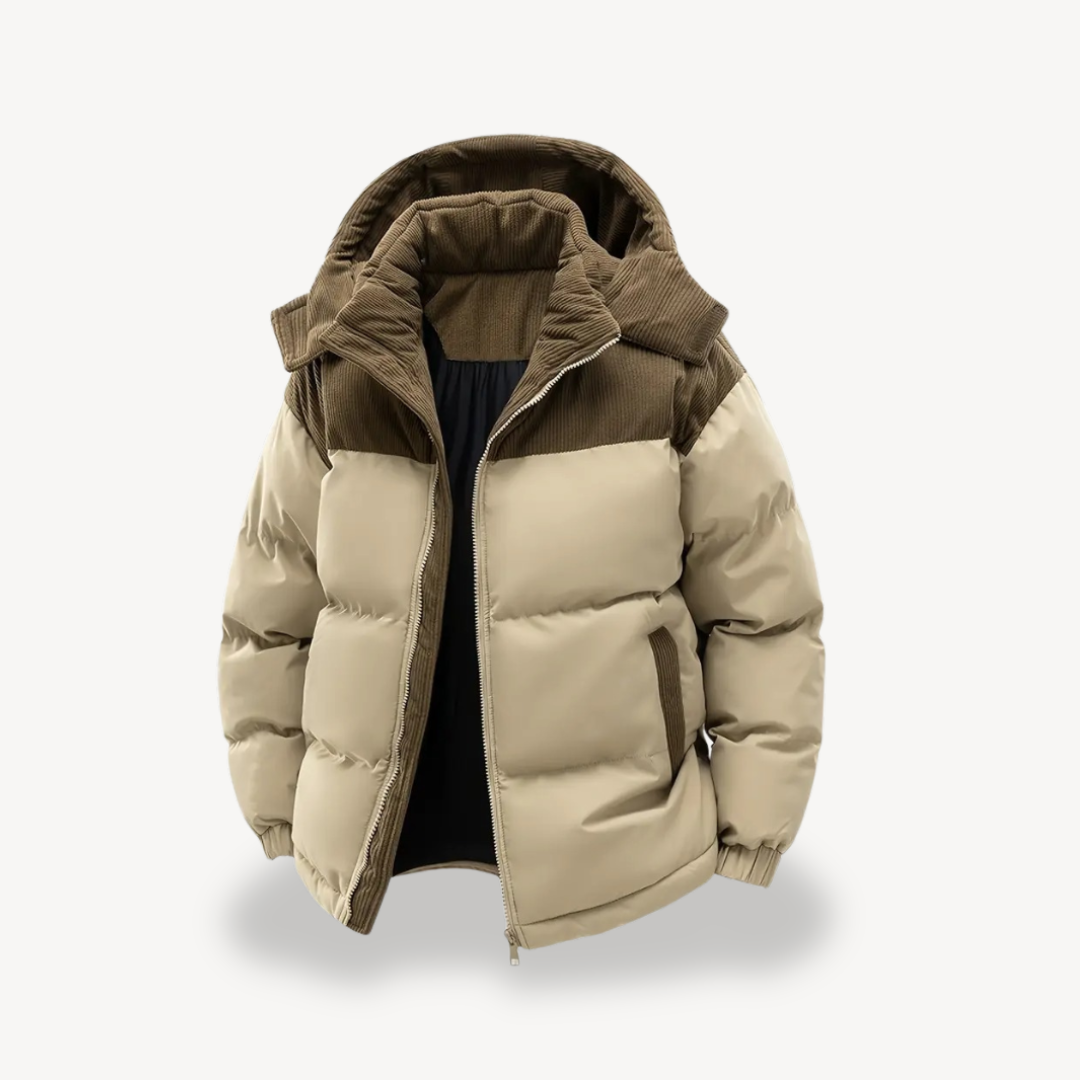 Men's Puffer Jacket with Corduroy Hood | Loravelle