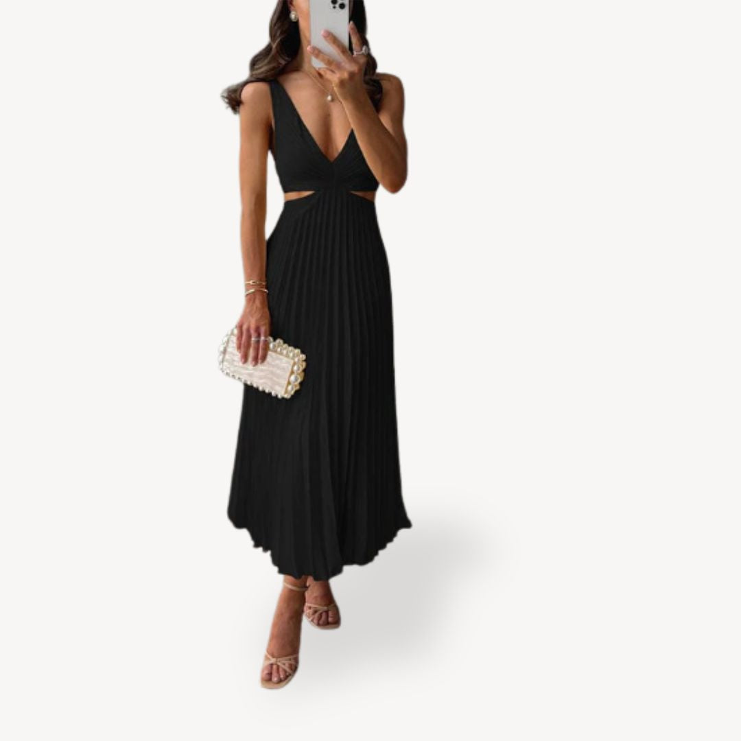 Women's Pleated Cutout Midi Dress | Loravelle
