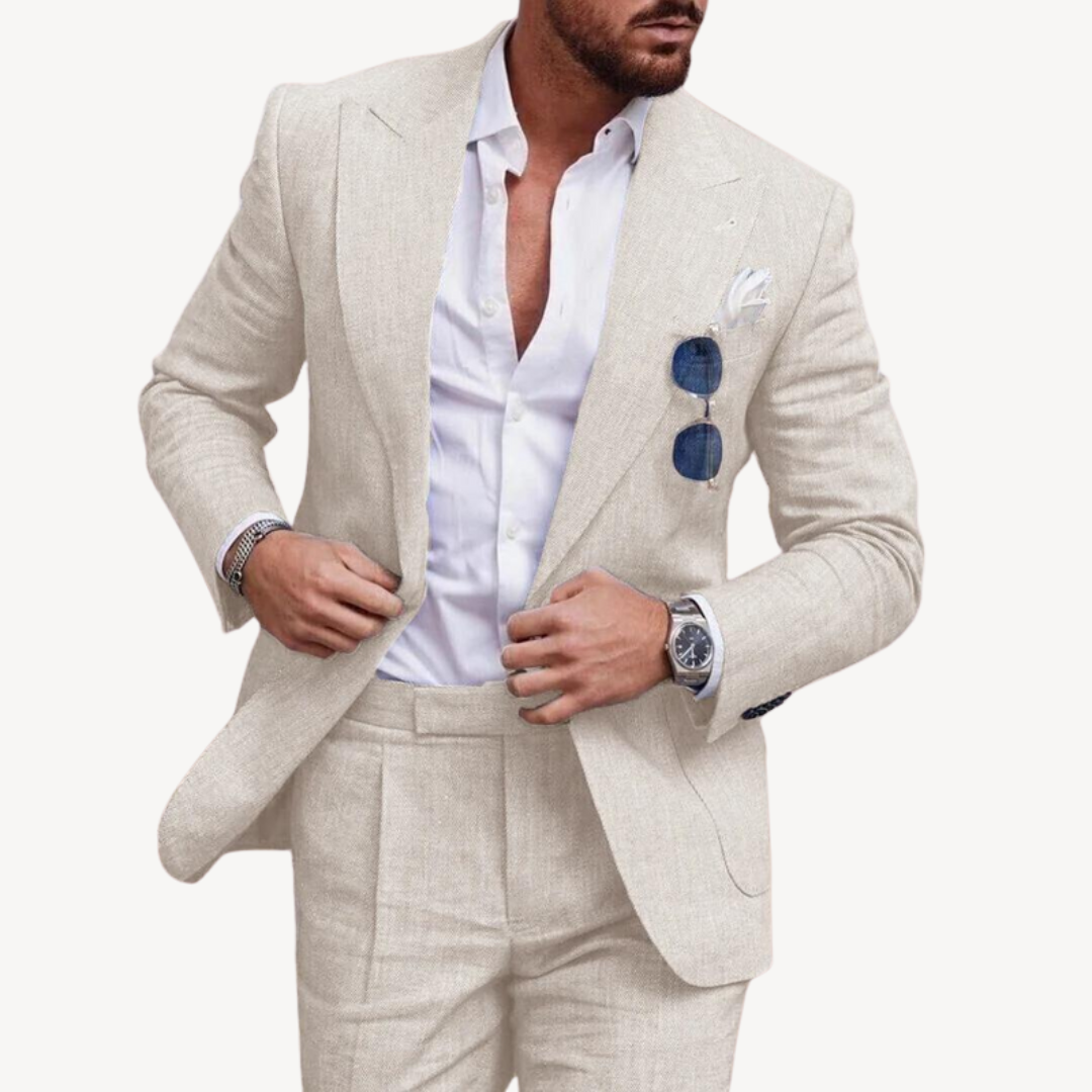 Men's Linen Slim Fit Suit 2 Piece Formal Blazer Set | Loravelle