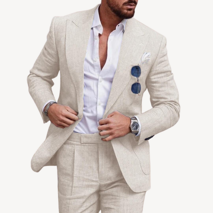 Men's Linen Slim Fit Suit 2 Piece Formal Blazer Set | Loravelle
