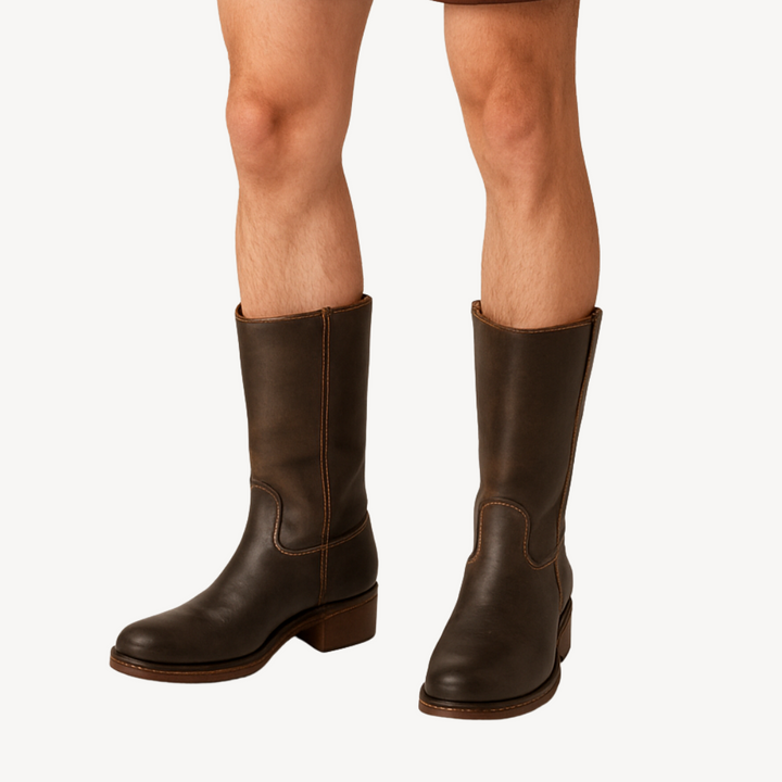 Unisex Orthopedic Leather Tall Boots with Classic Block Heel | Loravelle