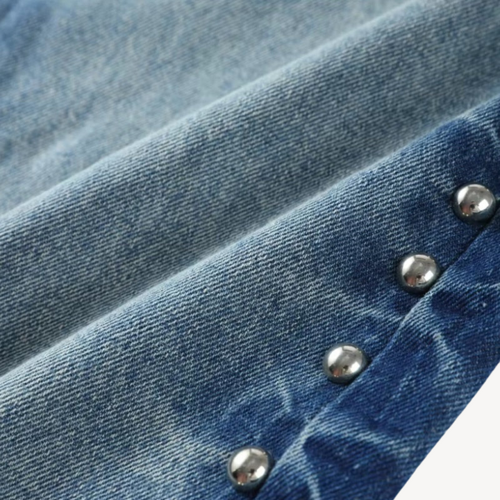 Women's Button-Studded Wide-Leg Jeans | Loravelle