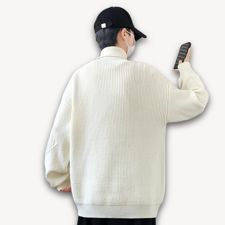 Loravelle | Men's Turtleneck Sweater with Abstract Design - Warm Merino Wool Knit Pullover for Adults