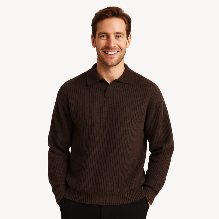 Men’s Waffle Knit Polo Sweater | Loravelle