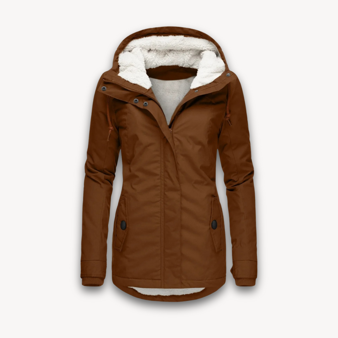 Loravelle | Women's Fleece-Lined Parka Coat - Long Sleeve, Solid Color, Zip-Up with Pockets - Fall/Winter Jacket