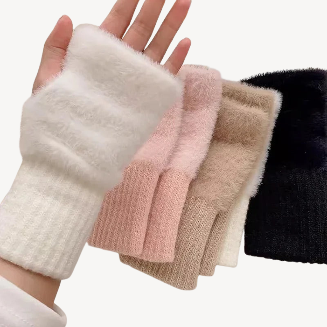Women's Fuzzy Fingerless Gloves | Loravelle