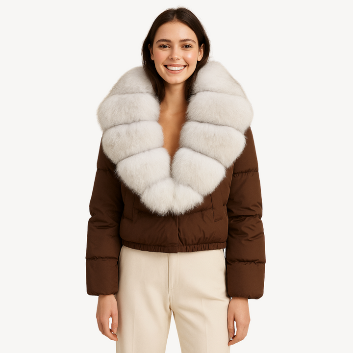 Winter Puffer Jacket with Faux Fur Collar for Women | Loravelle