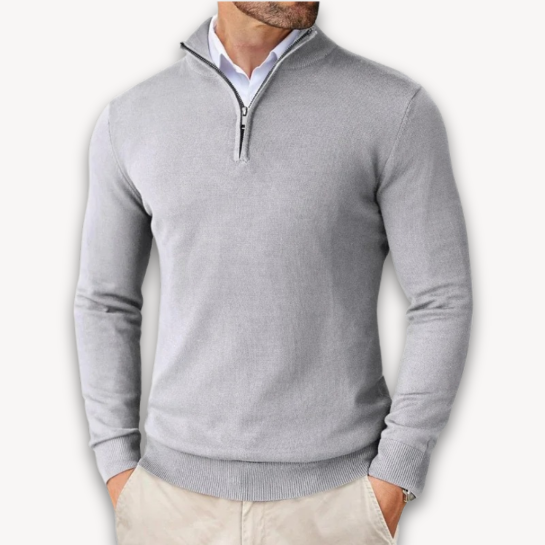 Loravelle | Men's Cotton Quarter-Zip Sweater - Lightweight Knit, Slim Fit - Casual Wear