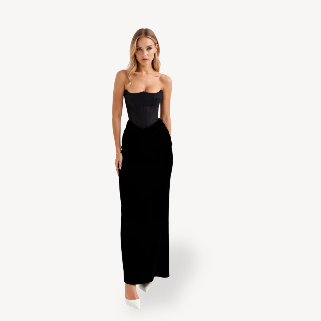 Women's Strapless Satin Drape Maxi Dress | Loravelle