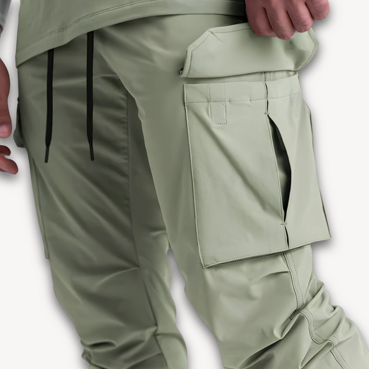 Loravelle | Men's Cargo Jogger Pants - Stretch Fabric, Elastic Waist, Ribbed Cuffs, Casual Streetwear