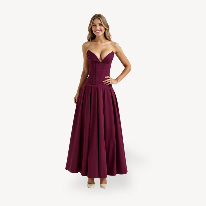 Women's Strapless Corset Pleated Midi Dress | Loravelle