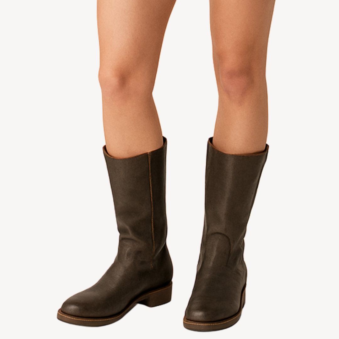 Unisex Orthopedic Leather Tall Boots with Classic Block Heel | Loravelle
