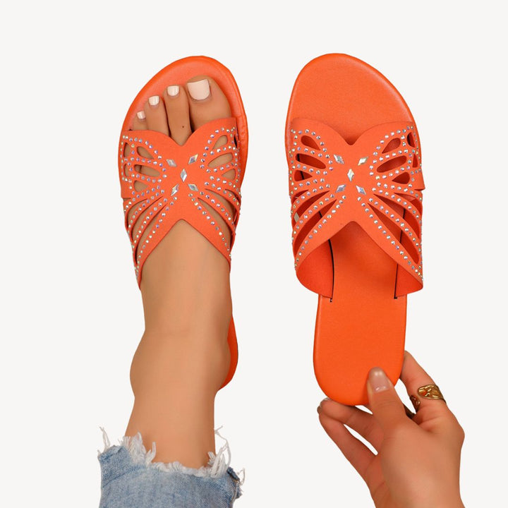 Women's Orthopedic Rhinestone Butterfly Flat Sandals | Loravelle