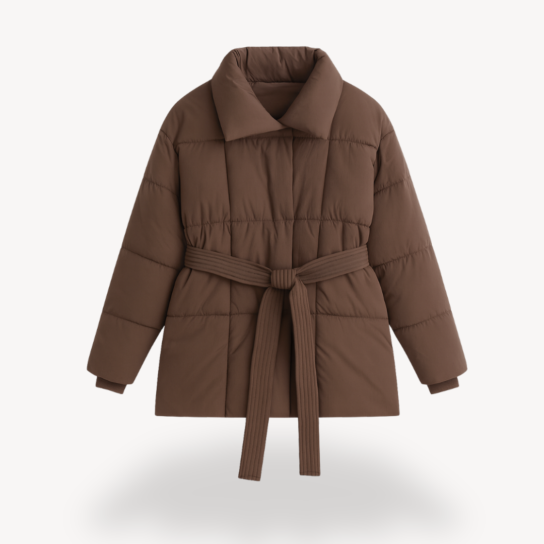 Women’s Black Quilted Puffer Jacket with Belt Loravelle