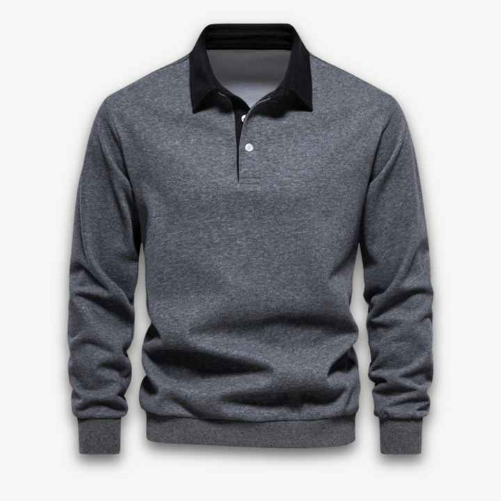 Loravelle | Men's Long-Sleeve Polo Sweater - 100% Cotton - Casual Wear