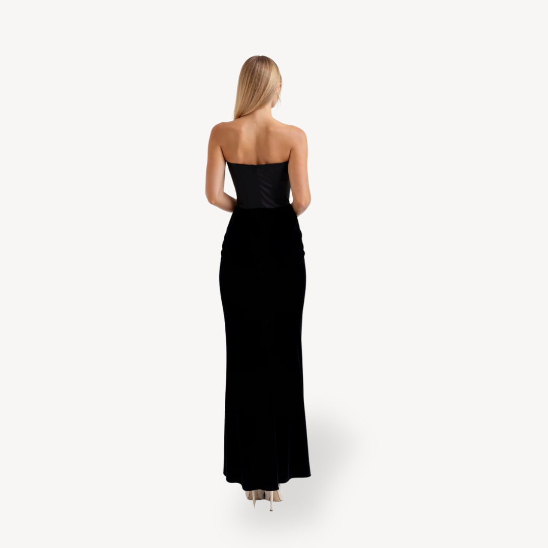 Women's Strapless Satin Drape Maxi Dress | Loravelle