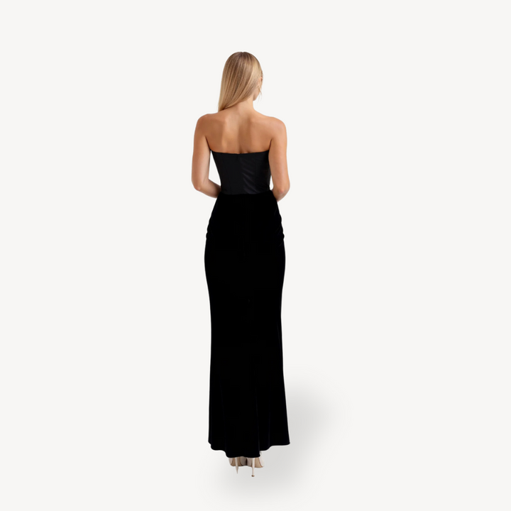 Women's Strapless Satin Drape Maxi Dress | Loravelle