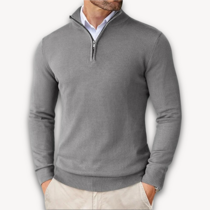 Loravelle | Men's Cotton Quarter-Zip Sweater - Lightweight Knit, Slim Fit - Casual Wear