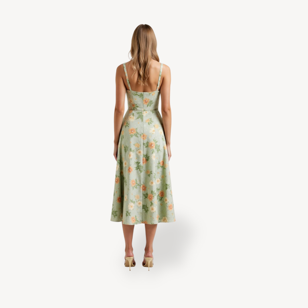 Women's Floral Print Midi Dress Cotton | Loravelle