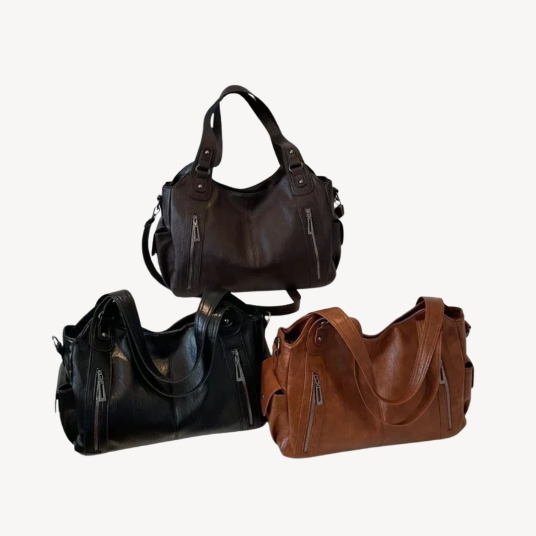 Women's Zippered Shoulder Bag Leather Tote Bag | Loravelle