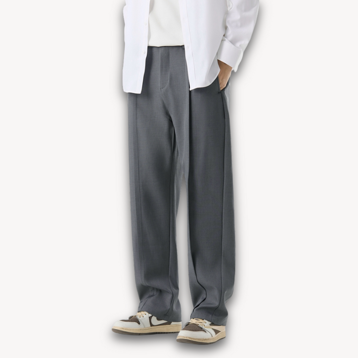 Loravelle | Men's ModernEase Pleated Wide-Leg Trousers, Cotton