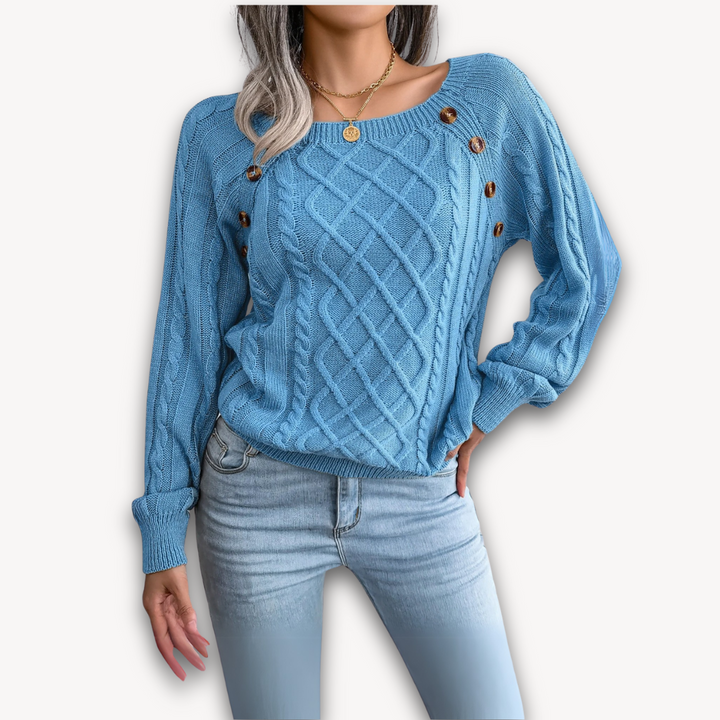 Loravelle | Women's Cable Knit Button-Detail Sweater - Soft Acrylic Fabric - Casual Fall Fashion