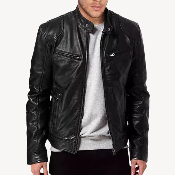 Men's Leather Zip-up Biker Jacket | Loravelle