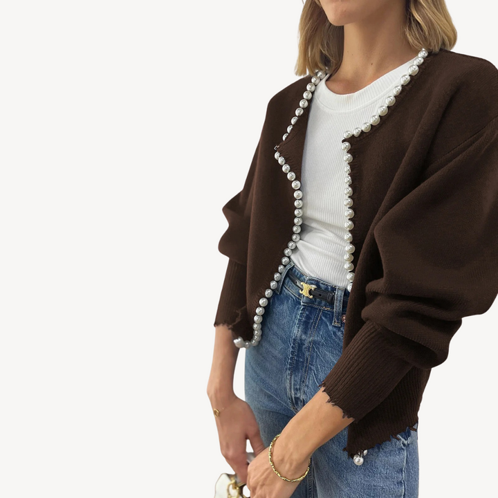 Women’s Knit Cardigan with Pearl Trim | Loravelle
