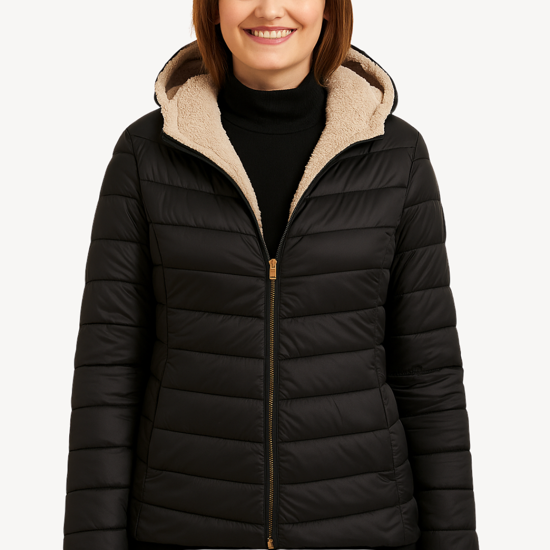 Women's Hooded Puffer Jacket with Sherpa Lining | Loravelle