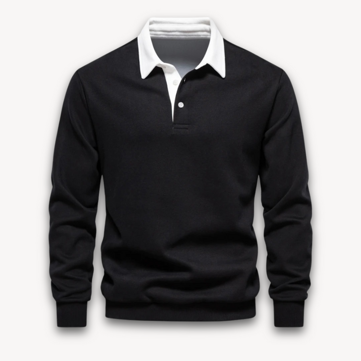 Loravelle | Men's Long-Sleeve Polo Sweater - 100% Cotton - Casual Wear