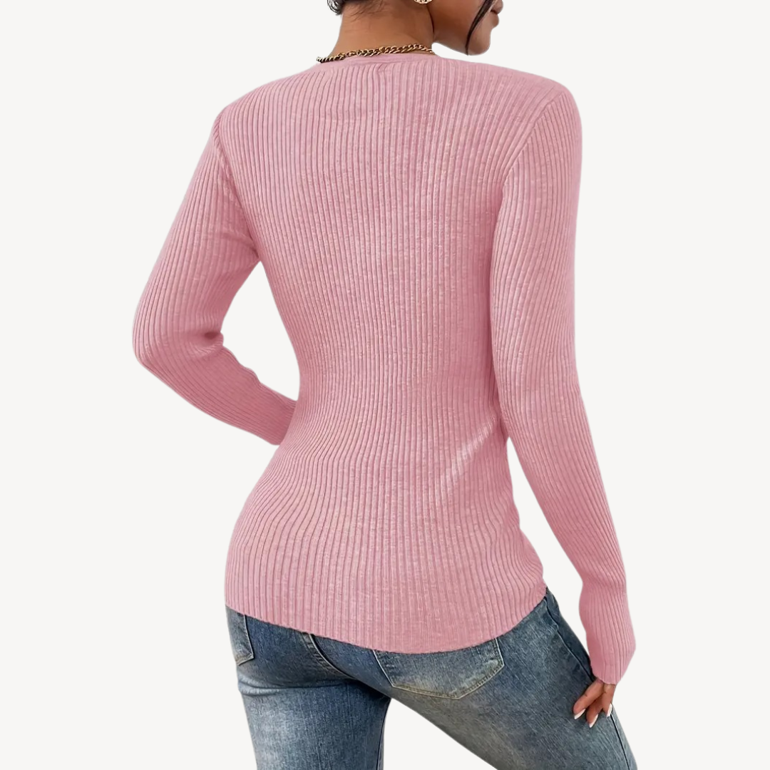 Ribbed Button Henley Top for Women | Loravelle