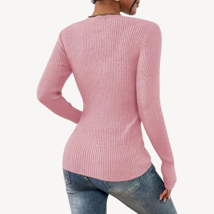 Ribbed Button Henley Top for Women | Loravelle