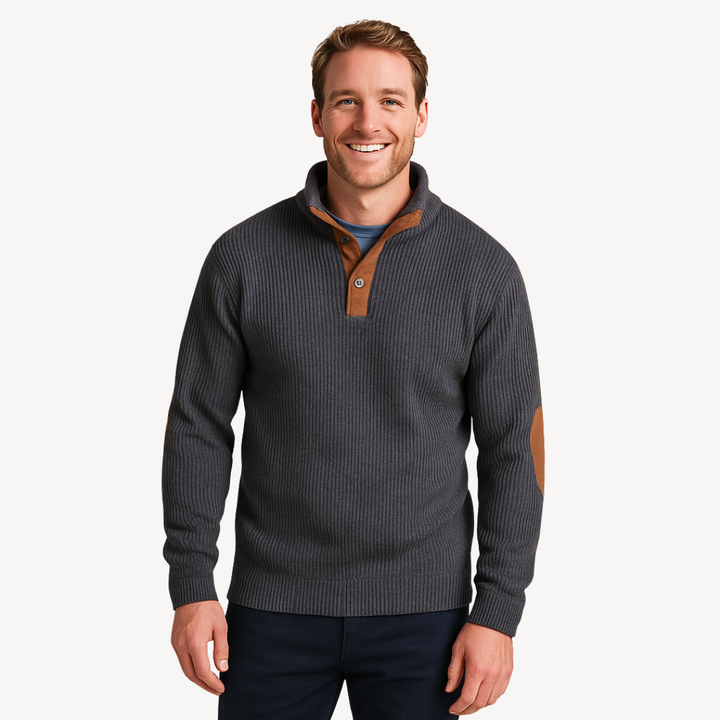 Men’s Ribbed Sweater with Elbow Patches | Loravelle