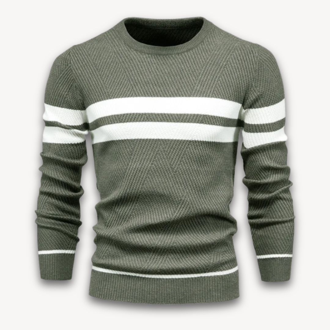 Loravelle | Men's Knit Pullover Sweater - Striped Crewneck Slim Fit - Casual Winter Wear