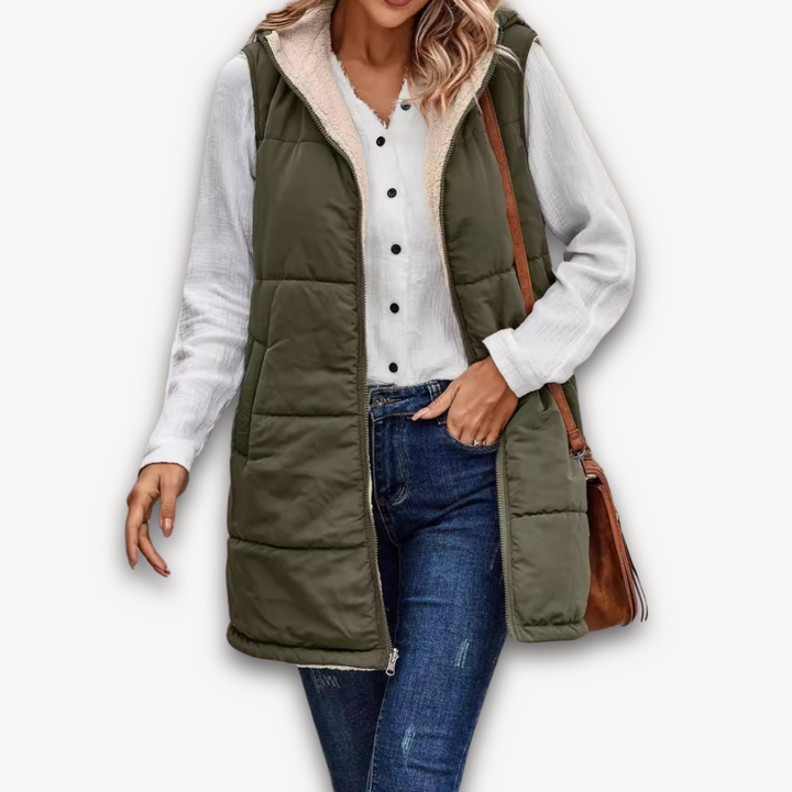 Loravelle | Women's Puffer Vest with Hood - Warm Sleeveless Jacket, Fleece Lined for Winter, Adult Casual Wear