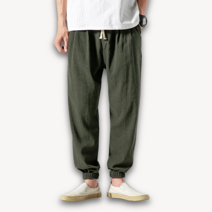 Loravelle | Men's Cotton Harem Pants - Elastic Waist, Adjustable Drawstring, Casual Wear