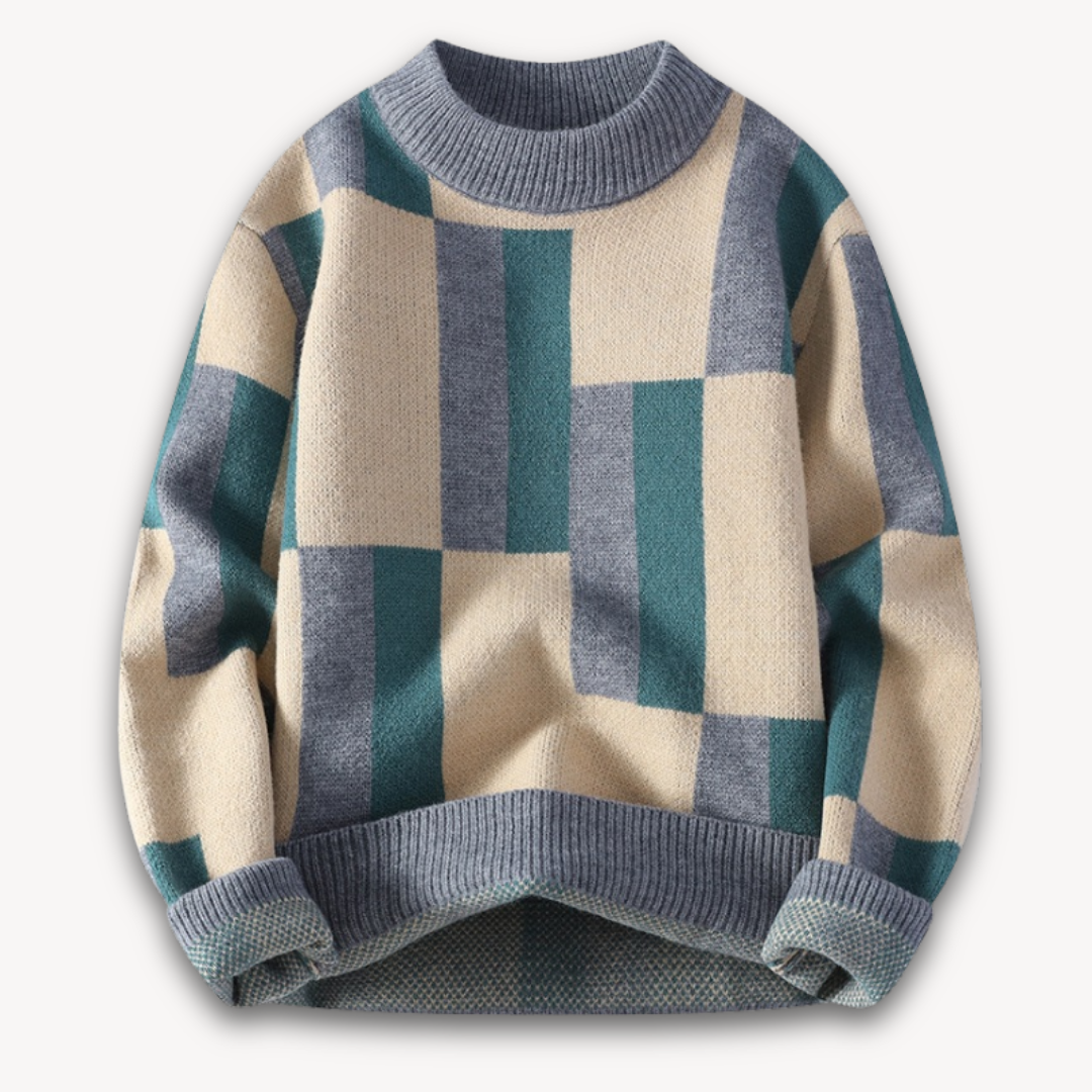 Loravelle | Men's Geometric Knit Sweater - Soft Acrylic Blend, Crew Neck, Long Sleeve