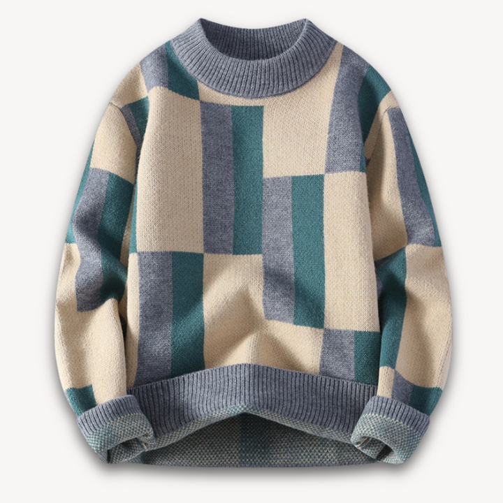 Loravelle | Men's Geometric Knit Sweater - Soft Acrylic Blend, Crew Neck, Long Sleeve