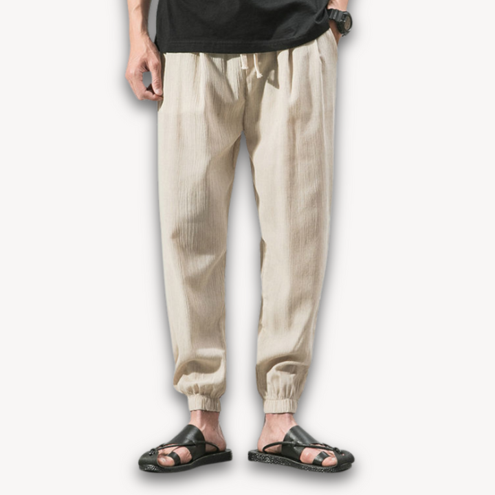 Loravelle | Men's Cotton Harem Pants - Elastic Waist, Adjustable Drawstring, Casual Wear