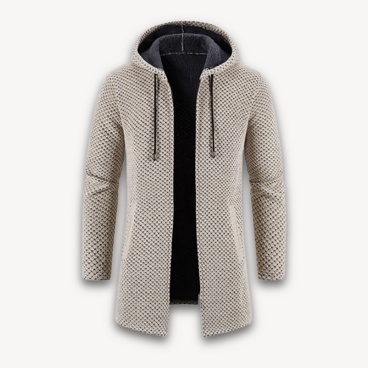 Loravelle | Men's Hooded Cardigan - Longline Knit Zip-Up Sweater Coat - Fleece Lined Winter Outerwear for Adults