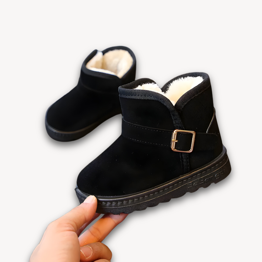 Loravelle | Suede Kids' Winter Boots with Faux Fur Lining and Buckle Design - Warm Snowproof Shoes for Boys and Girls