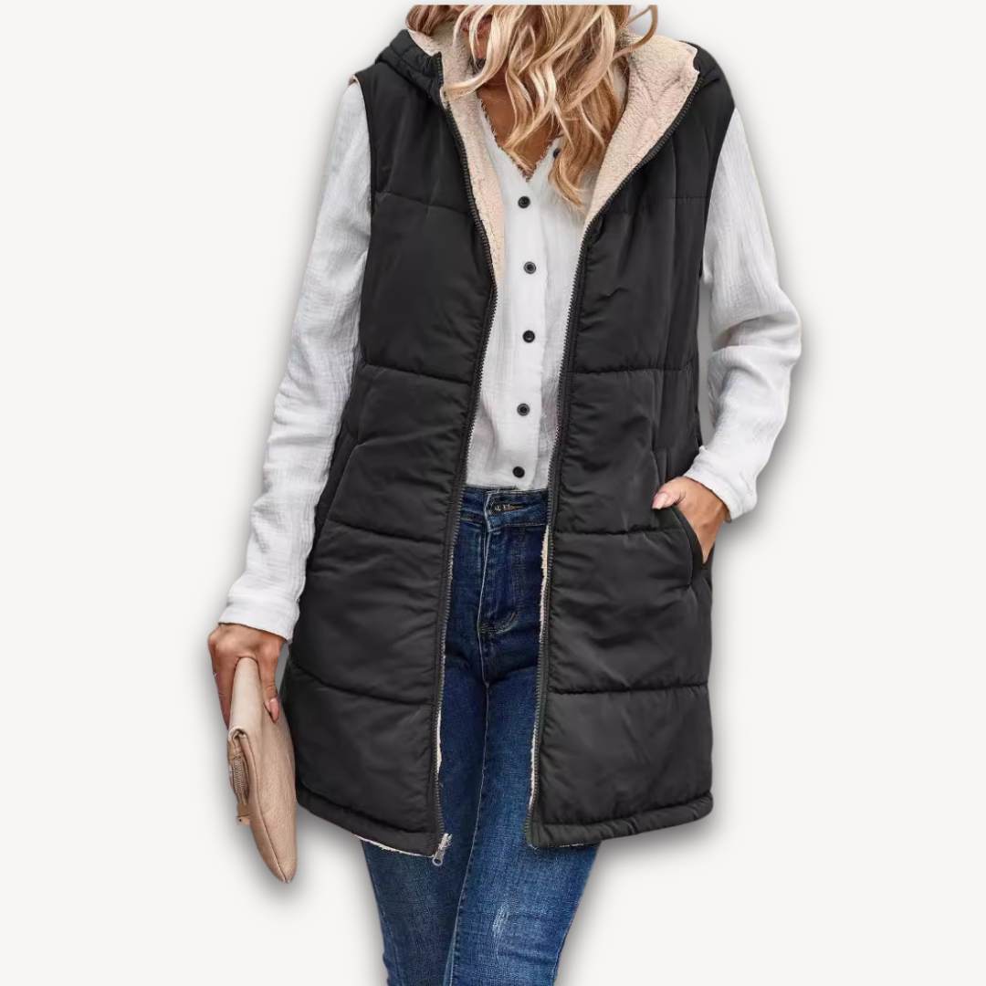 Loravelle | Women's Puffer Vest with Hood - Warm Sleeveless Jacket, Fleece Lined for Winter, Adult Casual Wear