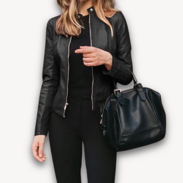 Loravelle | Women's Faux Leather Biker Jacket - Slim Fit -Motorcycle Style