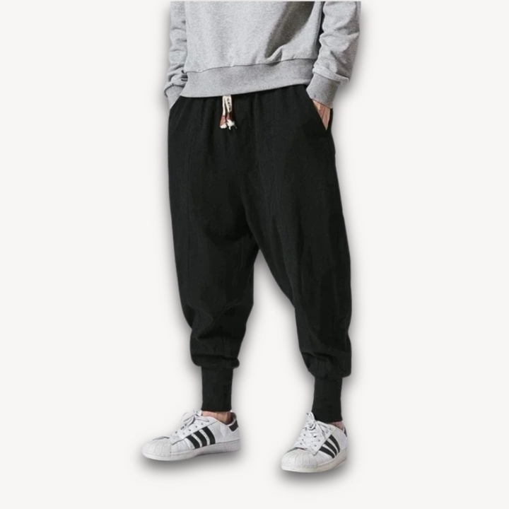 Loravelle | Men's Cotton Harem Jogger Pants - Elastic Waist, Adjustable Drawstring, Casual Streetwear