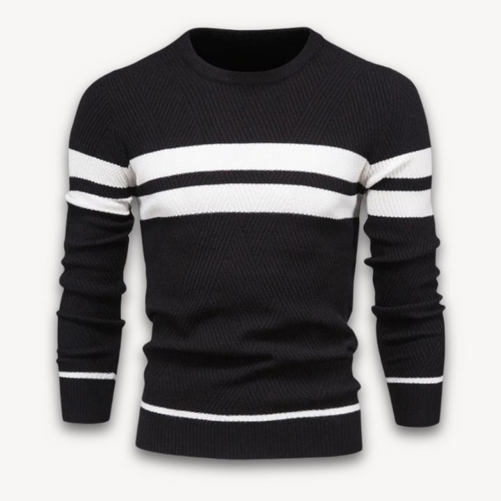 Loravelle | Men's Knit Pullover Sweater - Striped Crewneck Slim Fit - Casual Winter Wear