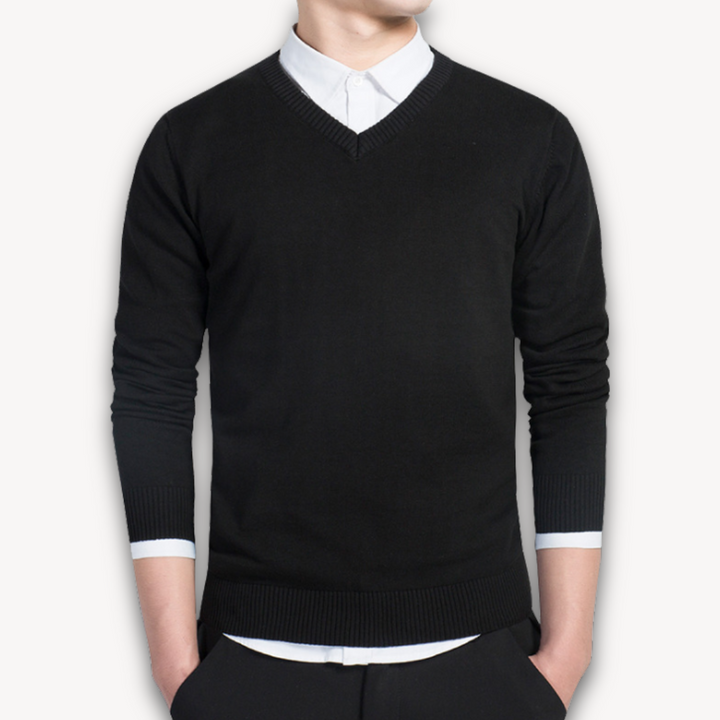 Loravelle | Men's V-Neck Sweater - Soft Cotton Blend - Slim Fit - Casual & Formal Wear