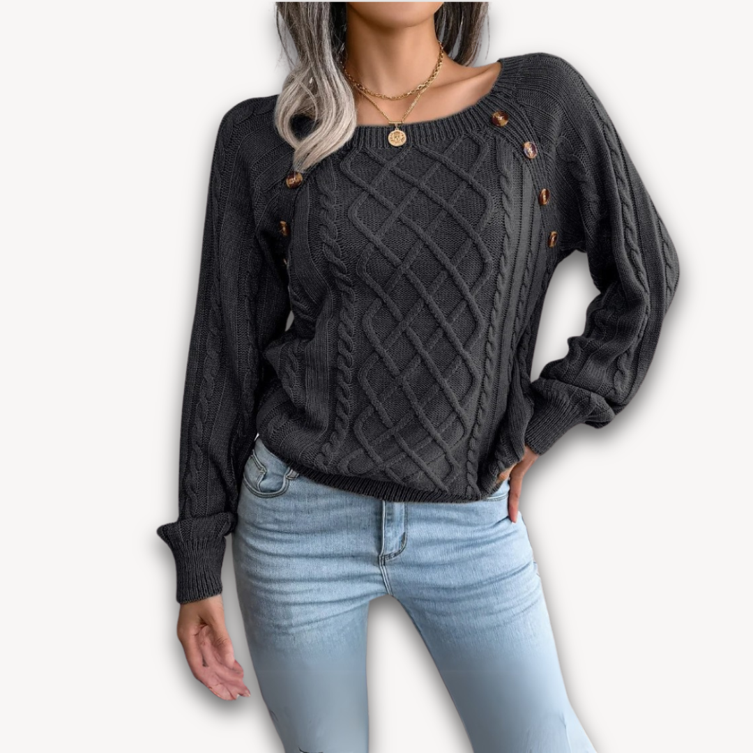 Loravelle | Women's Cable Knit Button-Detail Sweater - Soft Acrylic Fabric - Casual Fall Fashion