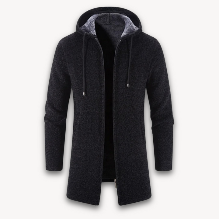 Loravelle | Men's Hooded Longline Cardigan Jacket - Fleece Open Front - Casual Outerwear