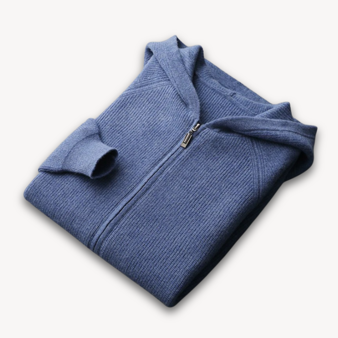 Loravelle | Men's Merino Wool Full-Zip Hoodie– Adult Casual Knitwear