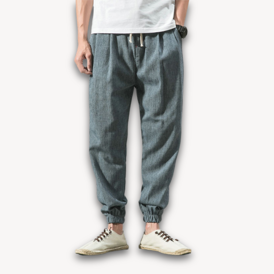 Loravelle | Men's Cotton Harem Pants - Elastic Waist, Adjustable Drawstring, Casual Wear